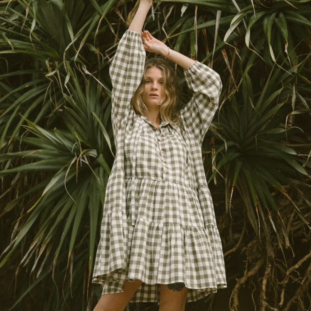 Lullaby Club Avalon Smock Gingham Mini Dress XS - Picture 2 of 7